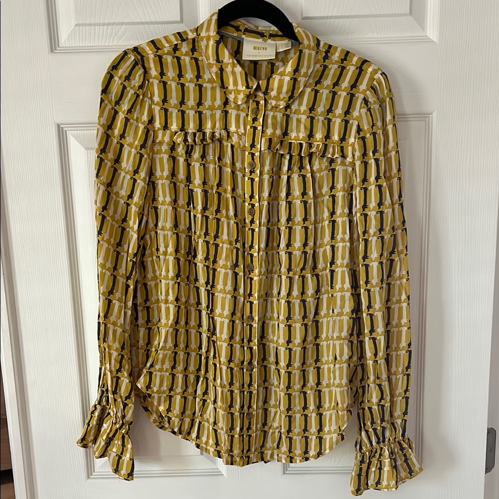 Anthropologie Maeve Yellow and Blue Top
